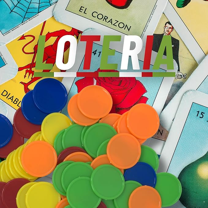 Premium Lotería Mexican Bingo Game Set - Complete with 100 Bingo Chips for 20 Players - Authentic Lotería de Lujo Mexicana - Colorful Loteria Cards (Jumbo + 100 Chips)