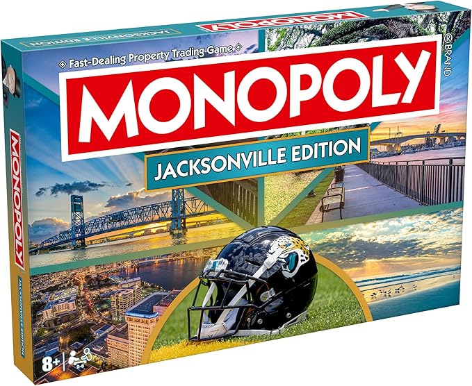 Monopoly Board Game – Jacksonville, FL Edition: 2-6 Players Family Board Games for Kids and Adults, Board Games for Kids 8 and Up, Ideal for Game Night