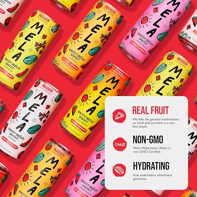 Mela Watermelon Water (12-Pack) - Natural Watermelon Juice Drink with Vitamin C, Electrolytes, Antioxidants - Coconut Water Alternative, Real Fruit Juice, Gluten-Free (Passionfruit, 11.15 fl oz)
