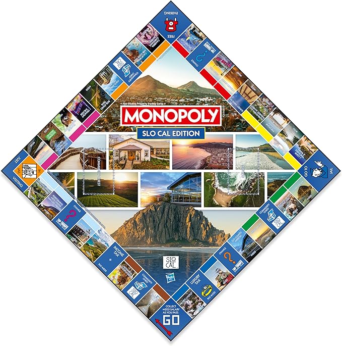 Monopoly Board Game SLO Cal Edition : 2-6 Players Family Board Games for Kids and Adults, Board Games for Kids 8 and up, for Kids and Adults, Ideal for Game Night