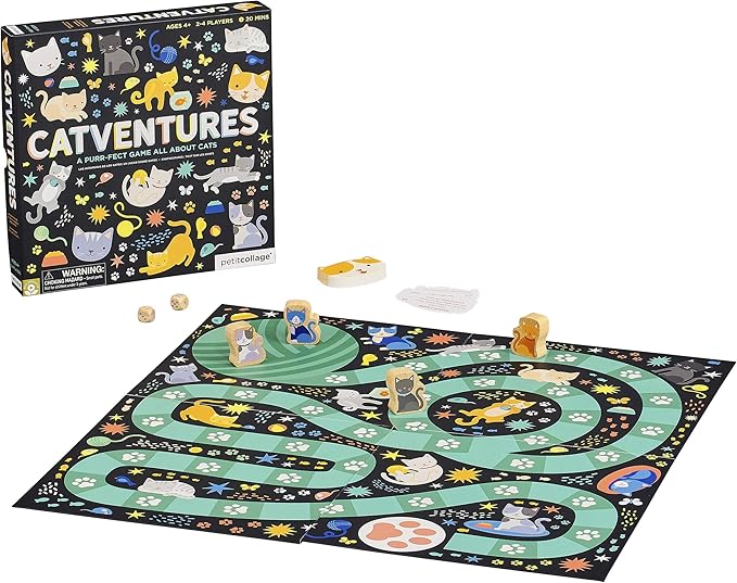 Petit Collage Catventures Board Game for Kids – Fun Cat Board Game for 2-4 Players, Made from Recycled Materials and Vegetable-Based Inks – Makes a Great Gift for Cat Lovers