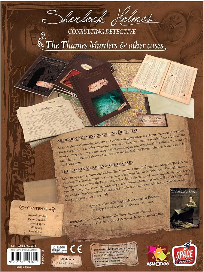 Sherlock Holmes Consulting Detective - The Thames Murders & Other Cases Board Game - Captivating Mystery Game for Kids & Adults, Ages 14+, 1-8 Players, 90 Min Playtime, Made by Space Cowboys