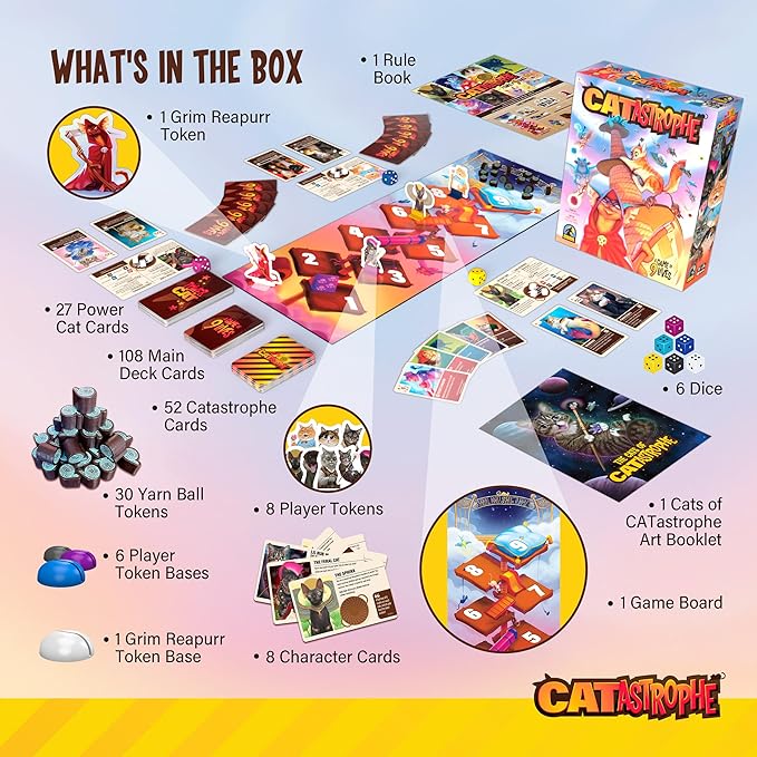 CATastrophe A Game of 9 Lives | The Purrfect Board Game for Family Night and Cat Lovers | Ages 10+ | 2-6 Players | Easy to Learn