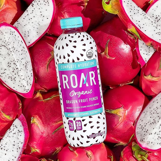 Roar Complete Hydration Organic - Electrolyte Drinks Loaded with Vitamins C, B5, B12 - Non-GMO, Gluten-Free - Dragonfruit Punch - 12 pc