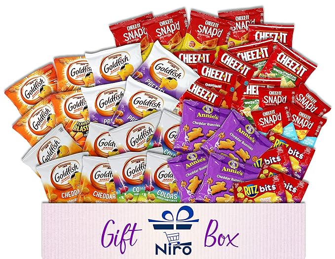 Niro Assortment | 40 Packs Individual Bags Cheese Crackers Variety Pack, Cheez-It, Gold fish, Annie's, and Ritz Bits Snack Packs | Snacks for Adults and Children