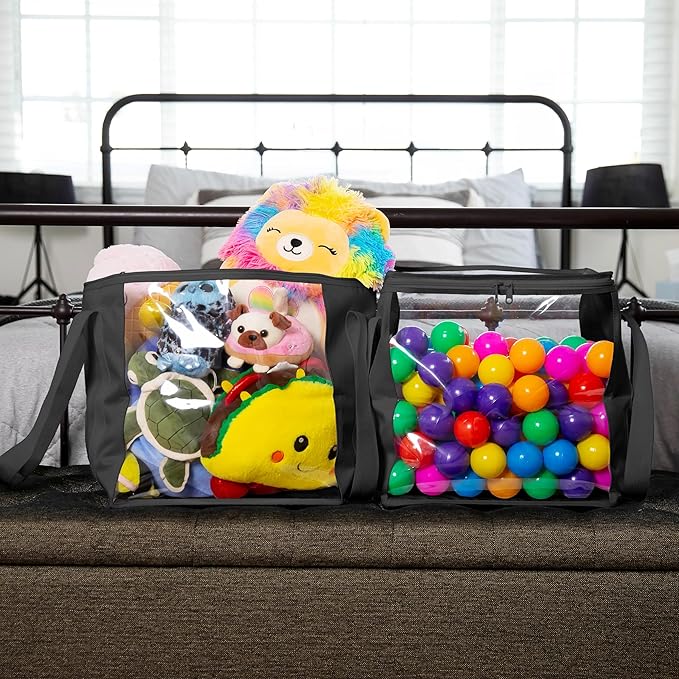 2 Piece Extra Large Toy Storage Clear Bags with Zipper 14"x14"x14" Clear Plastic Bins with Handle, Toy Organizer for Kids playroom, Blocks, Clothes, Stuffed Animal Storage