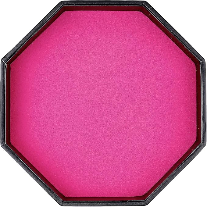Dice Rolling Tray, Pink Felt Lined PU Leather Octagon Dice Tray for Dungeon Crawler Games