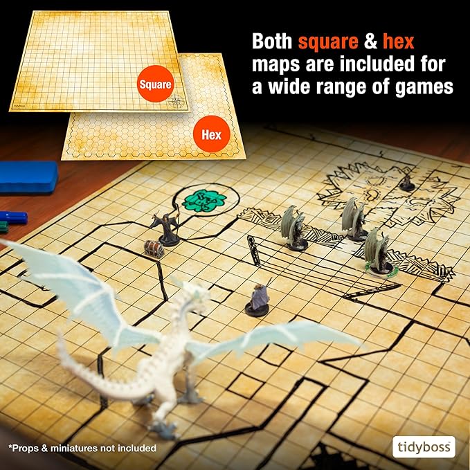 TIDYBOSS 23"x27" Dungeons and Dragons Foldable Battle Mat D&D Starter Set Kit with Dungeon Master Screen | Wet & Dry Erase DND Board Game | DND Gifts & DND Accessories
