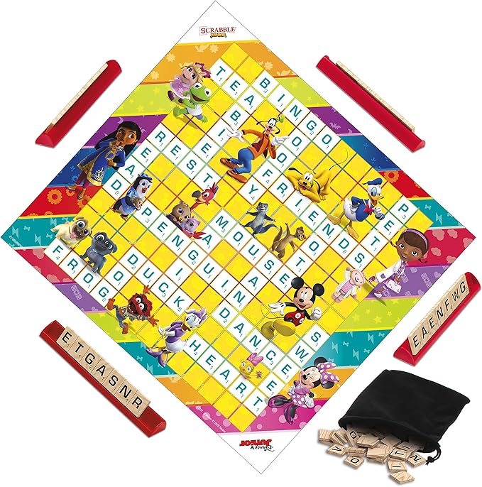 Hasbro Gaming Scrabble Junior: Disney Junior Edition Board Game for Kids | Double -Sided Game Board | Matching Word Game | Back to School Gifts | Ages 5+ (Amazon Exclusive)