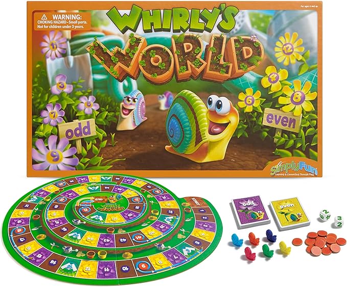 SimplyFun Whirly’s World - Educational Board Game for Kids - Math Game to Teach Concept of Even & Odds - 2-6 Players, Ages 6 & Up