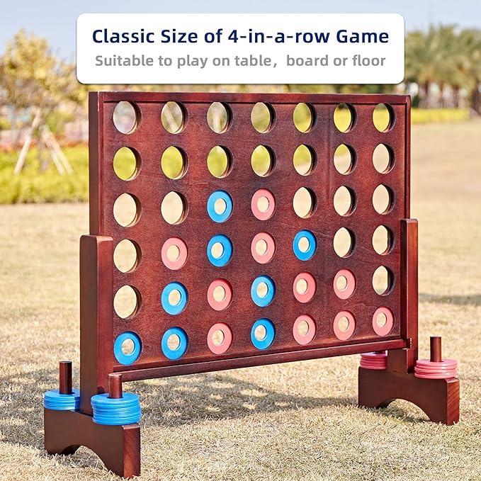 Vintage 26X22In Giant Wooden 4 in a Row, Outdoor Yard Game for Adults Famliy, with 42 Pcs Chips & Durable Carrying Bag, Halloween Christmas Party Game Gifts for Lovers