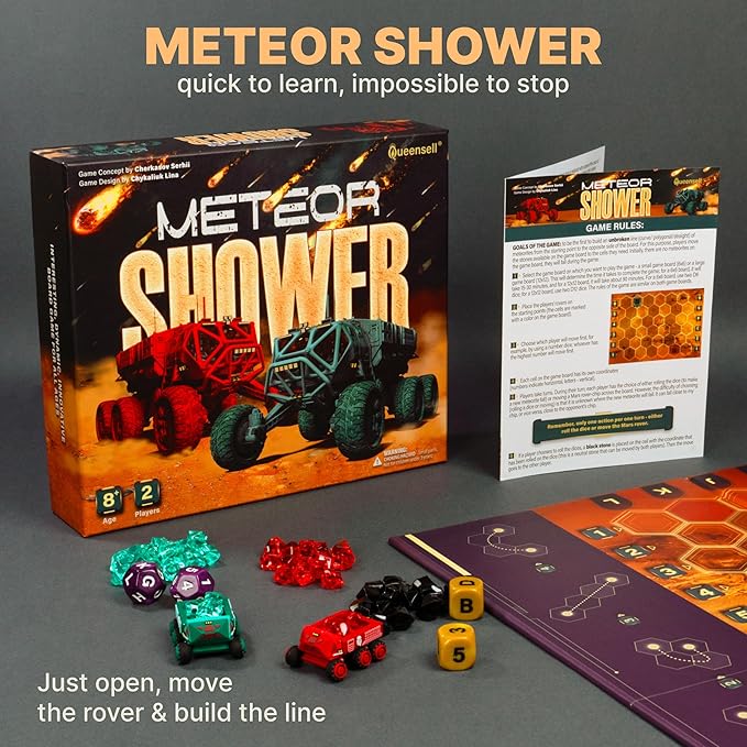 Queensell Meteor Shower – Board Game for Adults and Kids - Fast Strategy Game - 2 Player Tabletop Game – Educational Toys Gift – Fun Family Games for Ages 8 and up