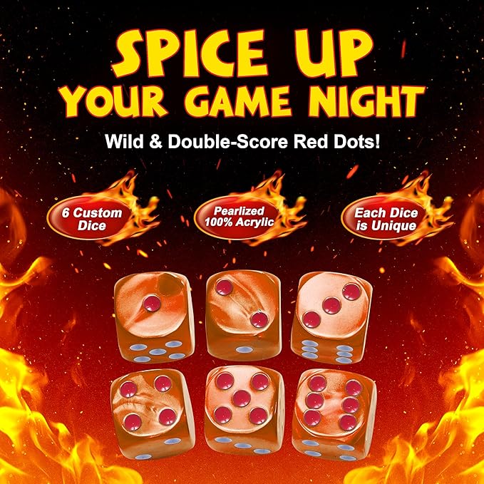 Orange: The Ultimate Family Dice Game – Pearlized Colored Dice with Cheat Sheet and Silkscreened Pouch for Strategic Fun and Unforgettable Game Night Excitement!