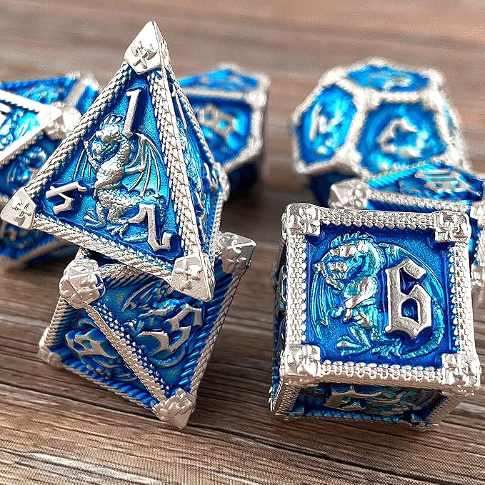 AUSTOR 7-Die Metal DND Dice Set Dungeons and Dragons Polyhedral Roll Playing Dice with Box D20 D12 D10 D% D8 D6 D4 for Pathfinder MTG RPG Board Games