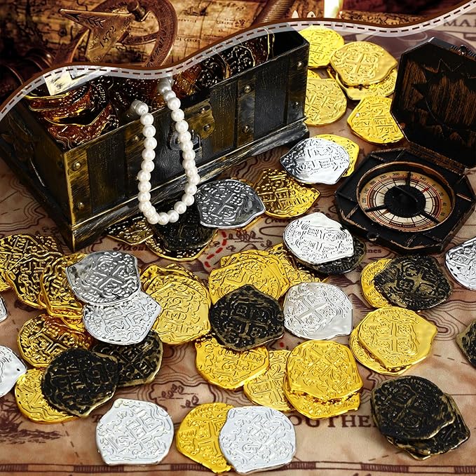 800 Pcs Plastic Pirate Coin Gold Treasure Spanish Doubloon Fake St. Patricks Toy Coin for Kids Board Games Pirate Party Cosplay Teachers Classroom Reward(Gold, Silver, Bronze)