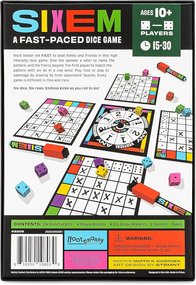 Sixem Dice Game | Speed, Strategy & Sabotage for Game Night | Perfect for Family Games | 2-4 Players, Ages 10+