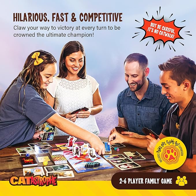 CATastrophe A Game of 9 Lives with Paws Out Expansion Pack! | The Purrfect Board Game for Family Night and Cat Lovers | Ages 10+ | 2-6 Players