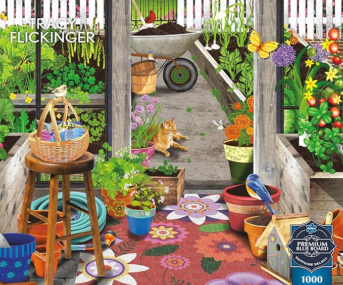 Buffalo Games - Sapphire Select - Tracy Flickenger - Garden Shed Greenhouse - 1000 Piece Jigsaw Puzzle – Challenging & Fun – Blue Core Puzzle Board – Giftable Display Box - Full Size Poster Included
