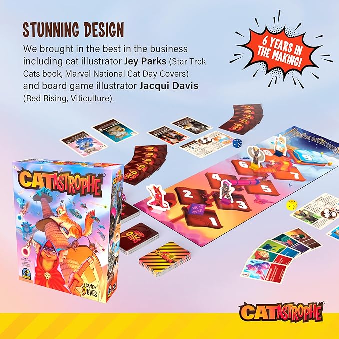 CATastrophe A Game of 9 Lives | The Purrfect Board Game for Family Night and Cat Lovers | Ages 10+ | 2-6 Players | Easy to Learn
