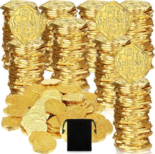 Hanaive 100 Pcs Metal Pirate Coins Bulk Gold Fake Coins Spanish Doubloon Tokens for Kids Board Games Pirate Party Cosplay(Irregular)