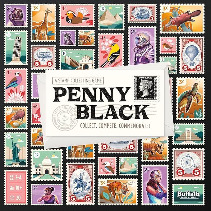 Buffalo Games - Penny Black - Collect Stamps in a Family Night Board Game - Commemorate Game Night Fun - Stamp Collecting Race to Complete Missions
