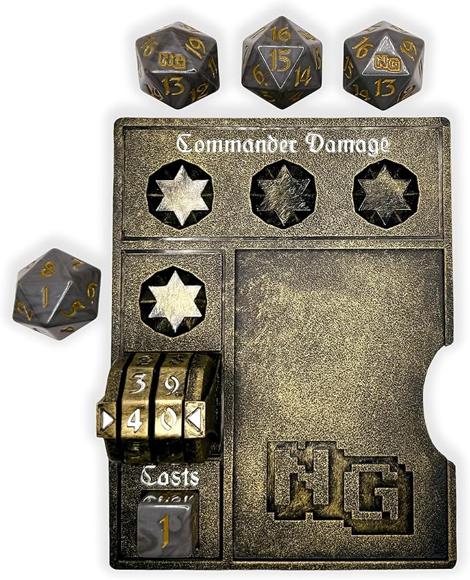 Nerd Gear Commander Essentials Kit - Ultimate Accessory for MTG Commander EDH - MTG Command Zone Tray - Health Counter - Spin Down Dice - Dry Erase Tokens (Ancient Bronze)