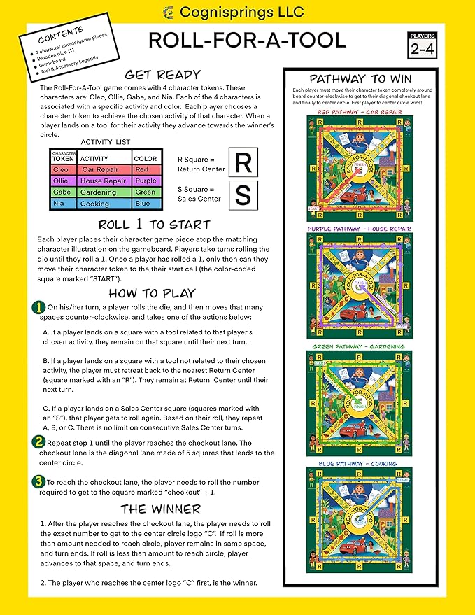 Roll-for-A-Tool Board Game, Kids Board Games, Fun Board Games for Family Night, Educational Board Games for Kids, Sturdy Foldable Game Board, 2-4 Players, Ages 4 & Up