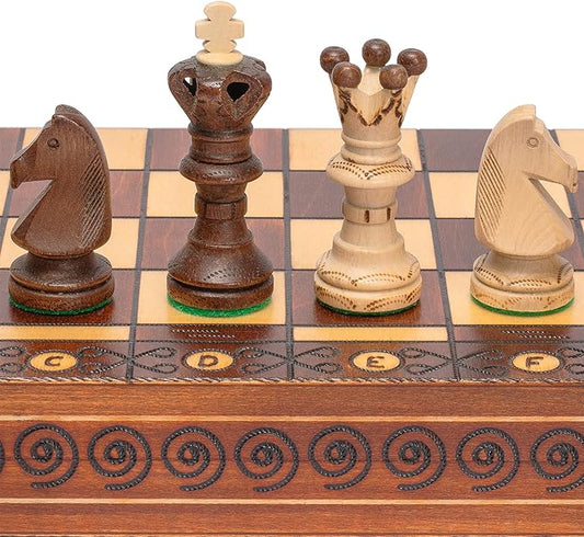 Husaria European International Wooden Chess Game Set, Ambassador - 21.7 Inches - Large-Size Chess Set with Handcrafted Chessmen and Felted Folding Board
