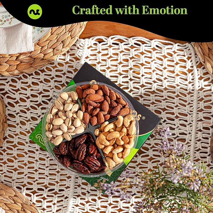 NUT CRAVINGS - Mixed Nuts Gift Basket in Green Gold Box (4 Assortments) Food Arrangement, Healthy Snack Care Package, Kosher