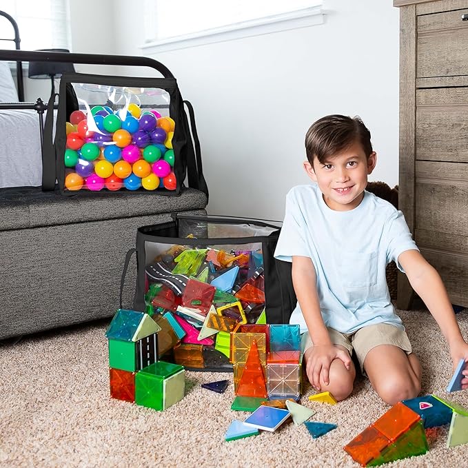 2 Piece Extra Large Toy Storage Clear Bags with Zipper 14"x14"x14" Clear Plastic Bins with Handle, Toy Organizer for Kids playroom, Blocks, Clothes, Stuffed Animal Storage