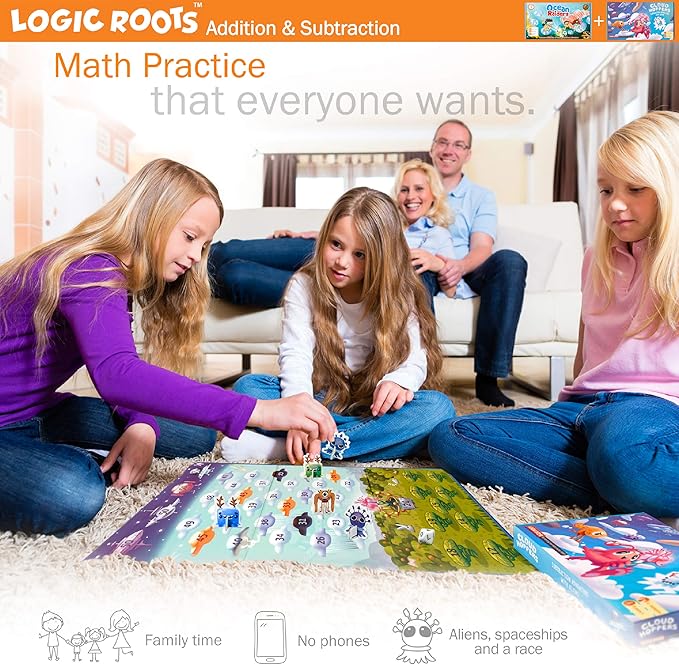 Addition and Subtraction Games - Pack of 2, Ocean Raiders and Cloud Hoppers, Math Board Games & STEM Toys for 6-8 Year Olds, Educational Gift for Kids, Homeschoolers, Kindergarten and Up