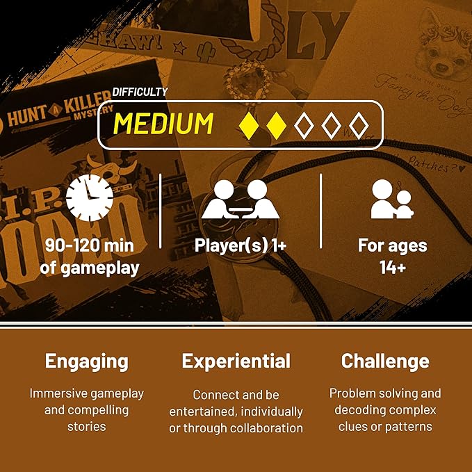 Hunt A Killer: R.I.P at The Rodeo, Solve The Murder of a Rodeo Clown, Mystery Box Game for True Crime Fans, Murder Mystery Game for Adults, Play Detective at Home, Designed for 1+ Players Ages 14+