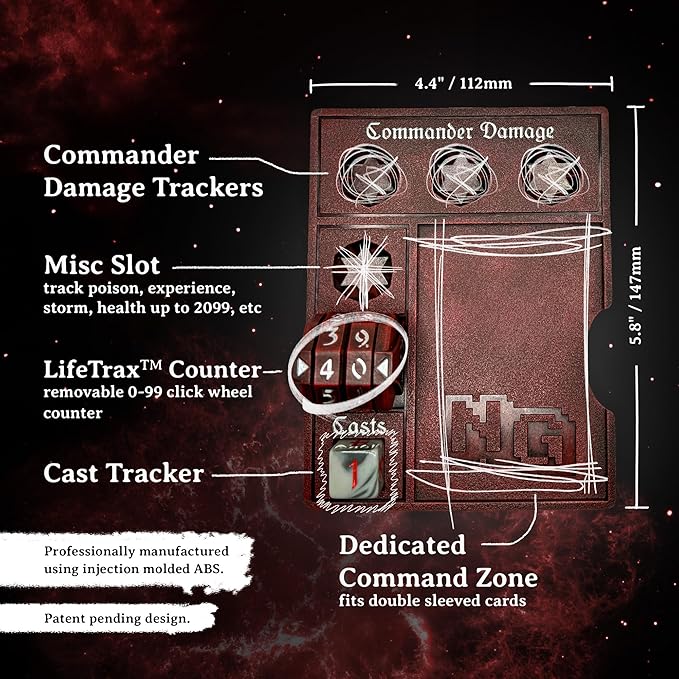 NERD GEAR Commander Essentials Kit - Ultimate Accessory for MTG Commander EDH - MTG Command Zone Tray - Health Counter - Spin Down Dice - Dry Erase Tokens (Chaos Red)
