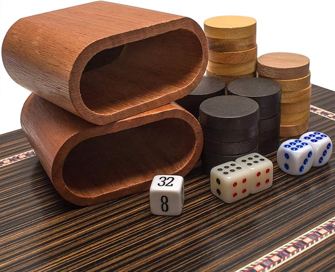Yellow Mountain Imports Wooden Inlaid Backgammon Set, Dorne - with Wooden Playing Pieces and Accessories, 13-inch Board