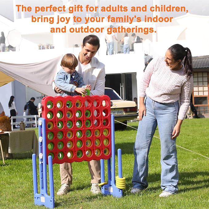 Giant 4 Connect in a Row Game, Height Adjustable Jumbo Yard Games for Kids and Adults Outdoor Play, Backyard Large Four Connect Floor Games, Patent Authorized (Blue/Red)