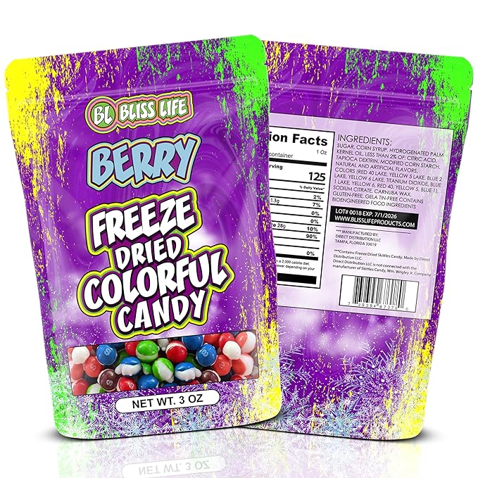 Bliss Life Freeze Dried Colorful Candy, Mixed Berry Sour Crunchy Sweet, For Parties, Classroom, Office, Goodie Bags, Snack for Kids Variety of Flavors (3oz)