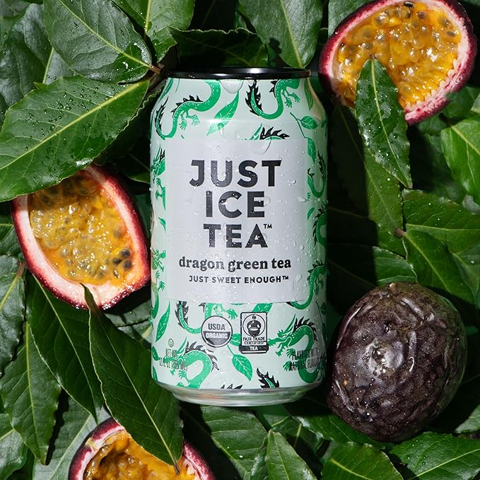 Just Ice Tea, Dragon Green Iced Tea, 24-Pack (12oz Cans), Green Tea, USDA Certified Organic, Real Brewed, Low Calorie, No Artificial Sweeteners, Fair Trade, Made in USA.