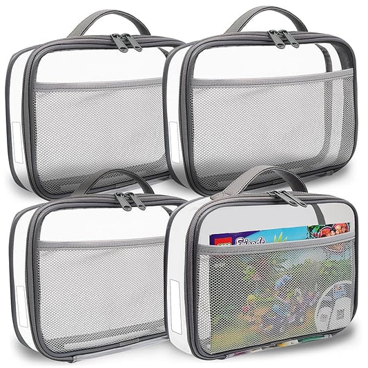 holay 4 Packs PVC Zippered Blocks Set, Toy, Clay, Board game Storage Organizer Case (Name Tag, Manual Pocket) (Gray, Small)