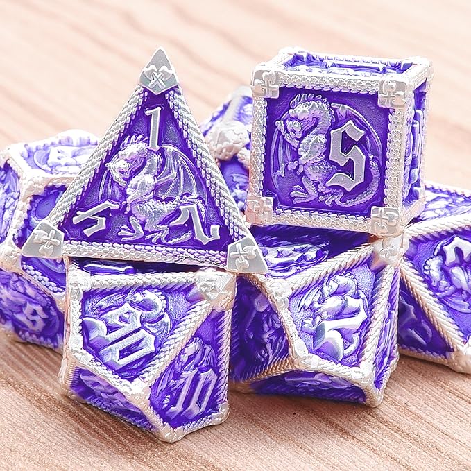 AUSTOR 7-Die Metal DND Dice Set Dungeons and Dragons Polyhedral Roll Playing Dice with Box D20 D12 D10 D% D8 D6 D4 for Pathfinder MTG RPG Board Games