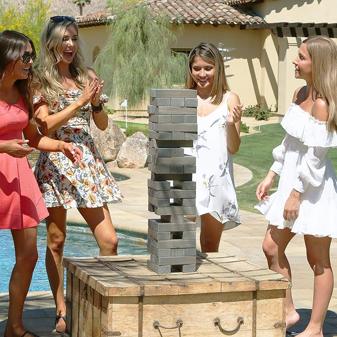 GoSports Giant Wooden Stacking Game - Stacks Up to 5 ft - Choose Brown Wood Stain, Gray, Natural, Stars & Stripes, or Tropical Hardwood - Toppling Tower