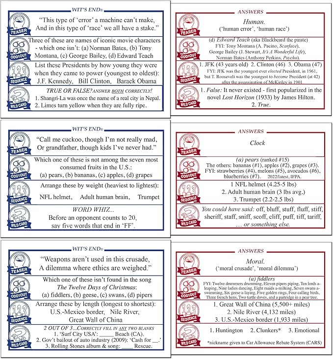 Wit's End — A Smart, Mind-Bending Trivia & Brain Teaser Game That Will Challenge Your Wits & Knowledge — Adult & Family Night Fun