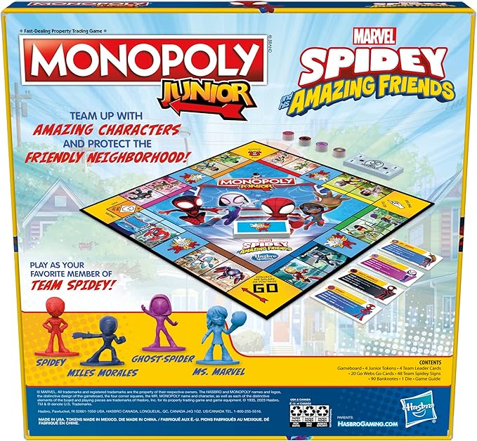 Monopoly Junior: Marvel Spidey and His Amazing Friends Edition Board Game for Kids Ages 5+, with Artwork from The Animated Series, Kids Board Games (Amazon Exclusive)