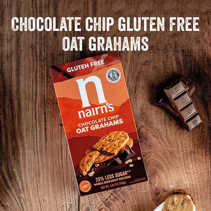Nairn's Gluten-Free Chocolate Chip Oat Grahams - Healthy, Tasty and Safe for Celiacs. Perfect On-the Go Snack. High Fiber, No Artificial Colors, Flavors, or Preservatives, 5.64oz