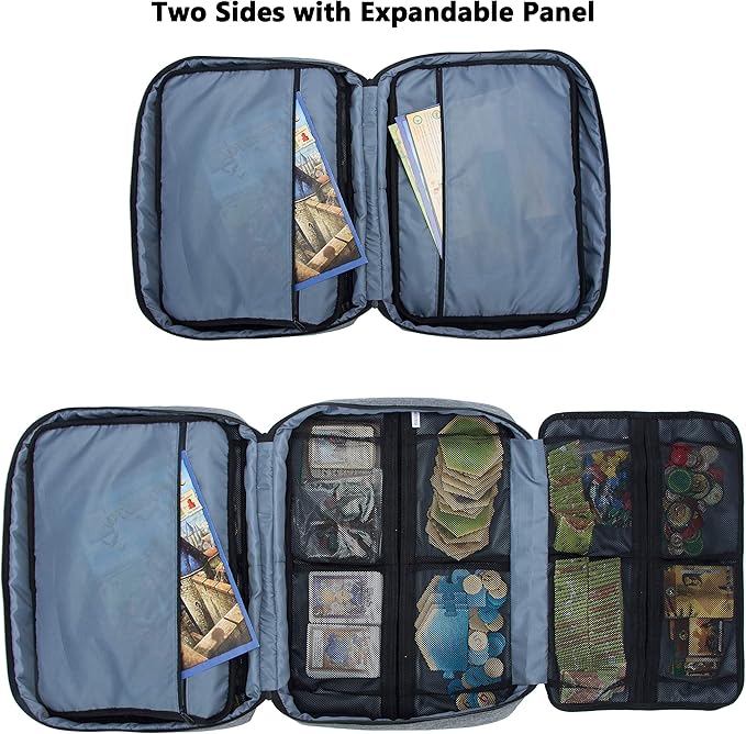 KISLANE Board Game Carrying Case with 18 Pockets for Board Games, Pieces, Tokens, Cards and More, Expandable Board Game Storage Solution for Travel, Party, Gathering