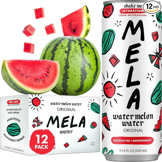 Mela Watermelon Water (12-Pack) - Natural Watermelon Juice Drink with Vitamin C, Electrolytes, Antioxidants - Coconut Water Alternative, Real Fruit Juice, Gluten-Free (Original, 11.15 fl oz)