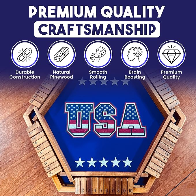 Sam & Evie Shut The Box Game for 1–6 Players | USA Design - Close The Box Game Wooden with 16 Colorful Dices | Easy to Play Classic Board Games for Adults, Families and Kids