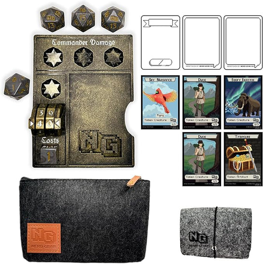 Nerd Gear Commander Essentials Kit - Ultimate Accessory for MTG Commander EDH - MTG Command Zone Tray - Health Counter - Spin Down Dice - Dry Erase Tokens (Ancient Bronze)