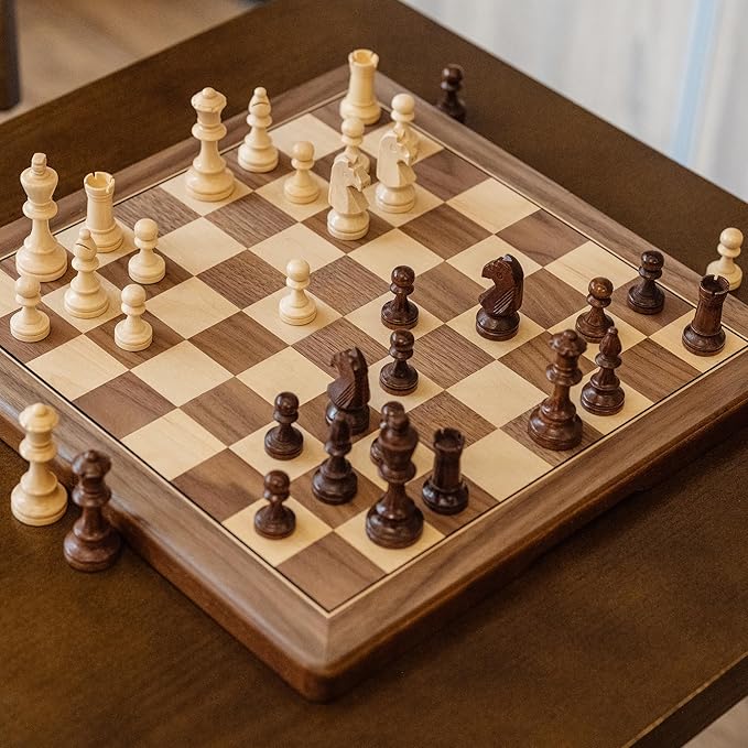 15 Inches Magnetic Wooden Chess Set, Portable Travel Chess with Magnetic Lock, Handmade 3 Inches King Height Knight Staunton Chess Pieces with 2 Extra Queen, Folding Chess Board for Adults