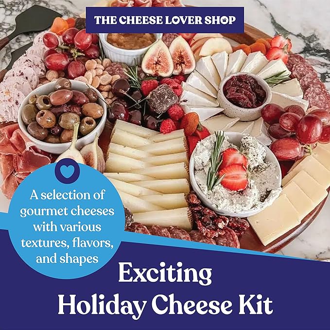 The Cheese Lover Shop Holiday Kit, Platter with 5 Gourmet Cheeses and 6 Accompaniments, Cheese Sampler Gift Set