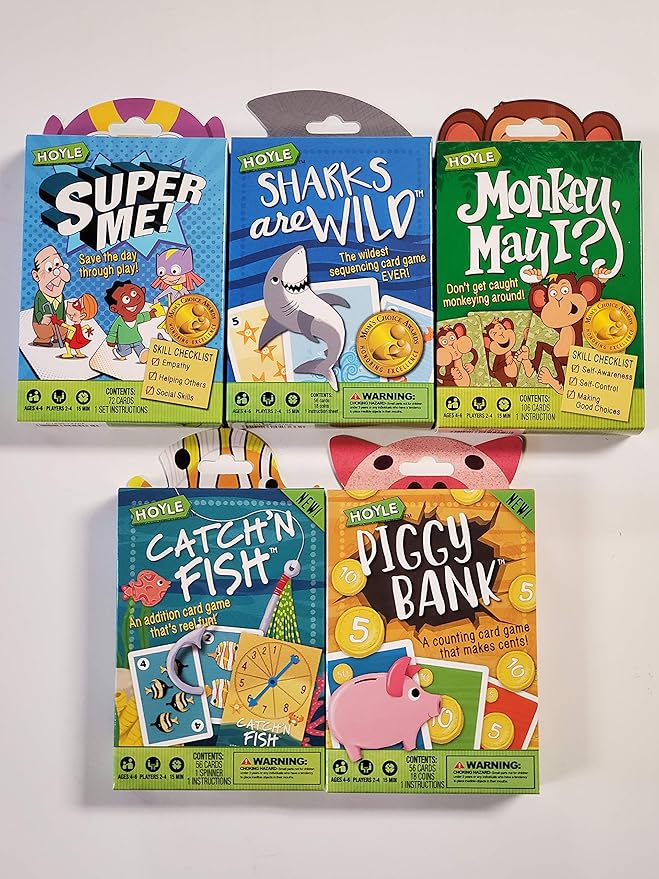 Hoyle Kids Card Games, Catch'n Fish, Piggy Bank, Sharks are Wild, Monkey May I and Super Me. 5 Games Bundle!